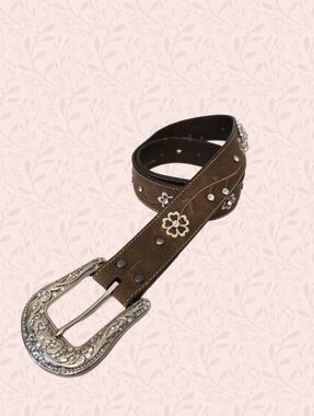 Ariat Women's Floral Rhinestone Concho Belt Sz M Genuine Leather Cowgirl Western